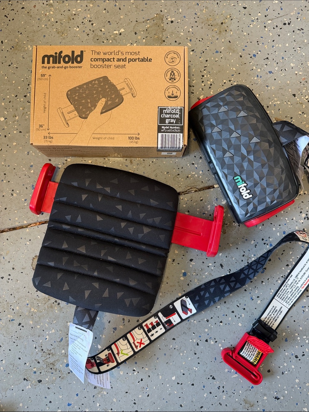 Compact Portable Booster Seat - Charcoal/Red